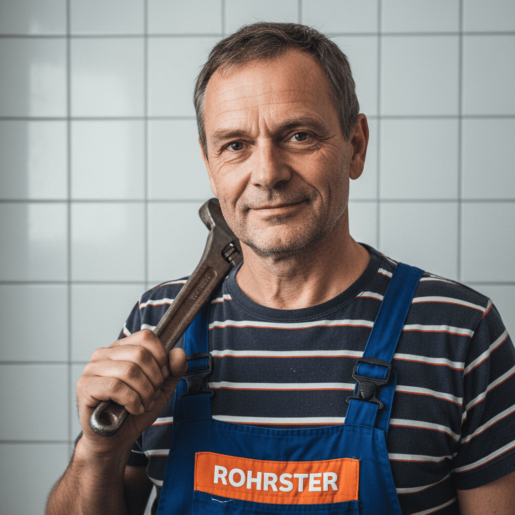 Servicetechniker kniet im Bad und setzt eine Reinigungsspirale am Waschbeckenabfluss an